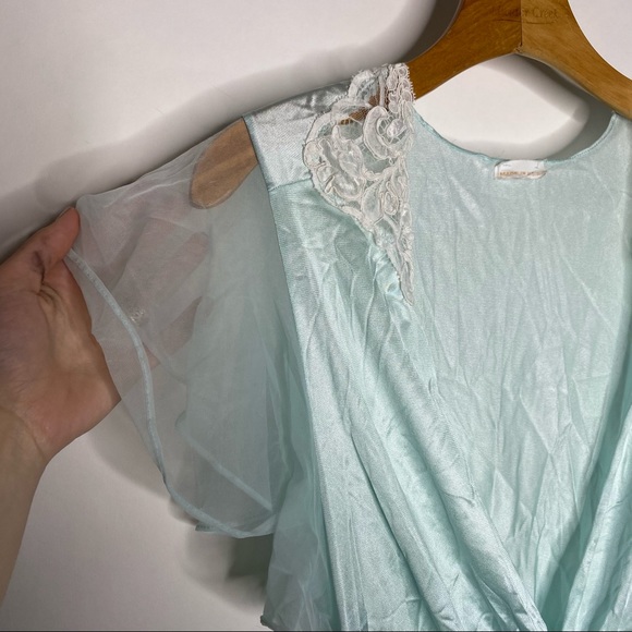 Vintage Blue Satin & Lace Ruffle Teddy Lingerie - Picture 2 of 6